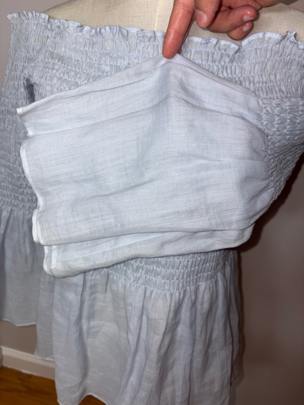 Zara Woman Smocked Off The Shoulder Flare Bell Sleeve Peplum Blue Top Size Small - Picture 9 of 13